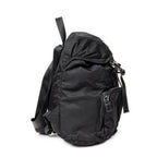 Backpack Small Drawstring Flap Backpack Black Nylon Canvas