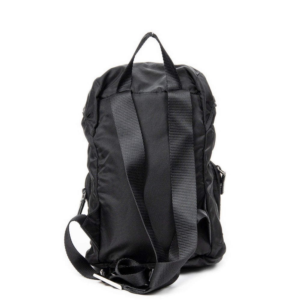 Backpack Small Drawstring Flap Backpack Black Nylon Canvas