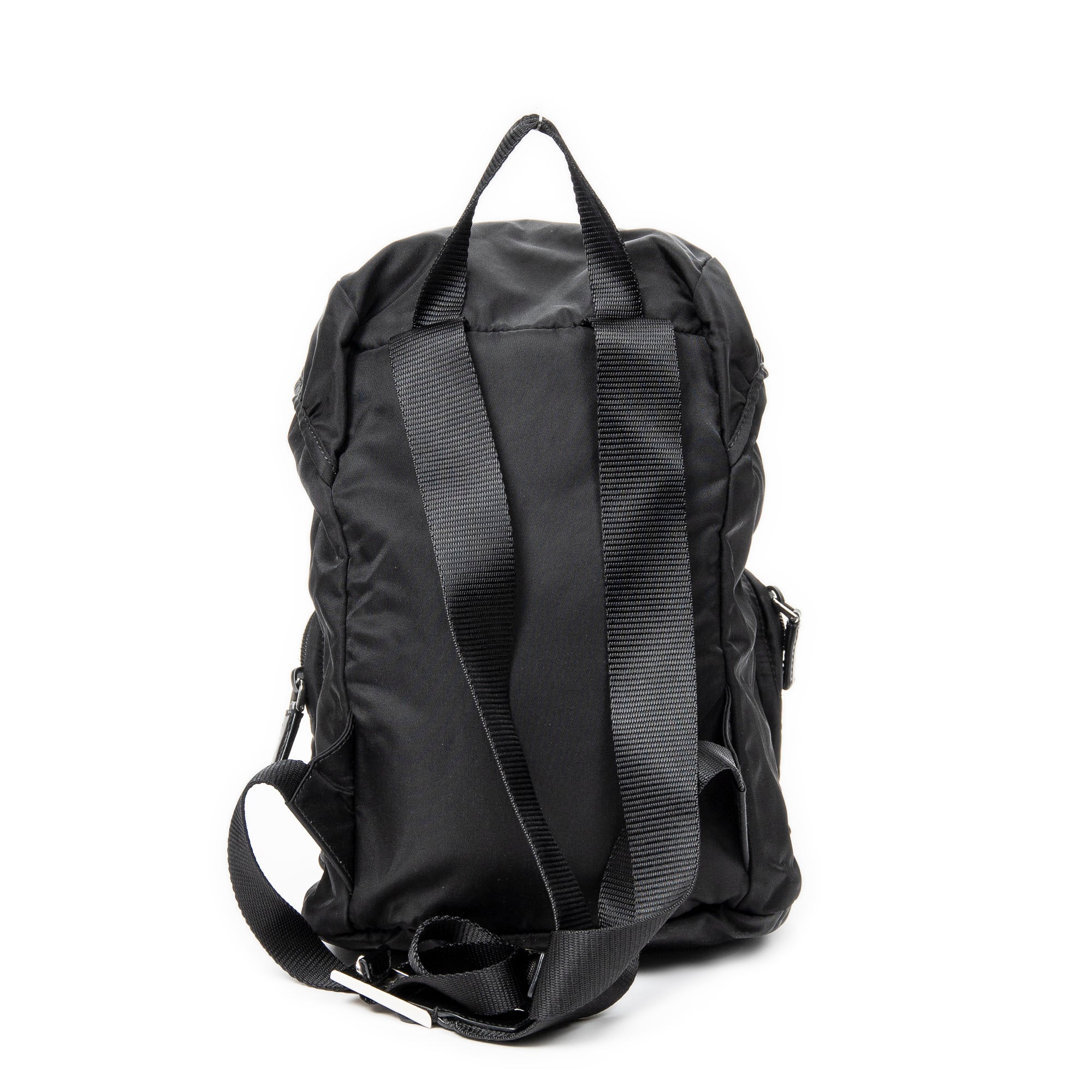 Backpack Small Drawstring Flap Backpack Black Nylon Canvas