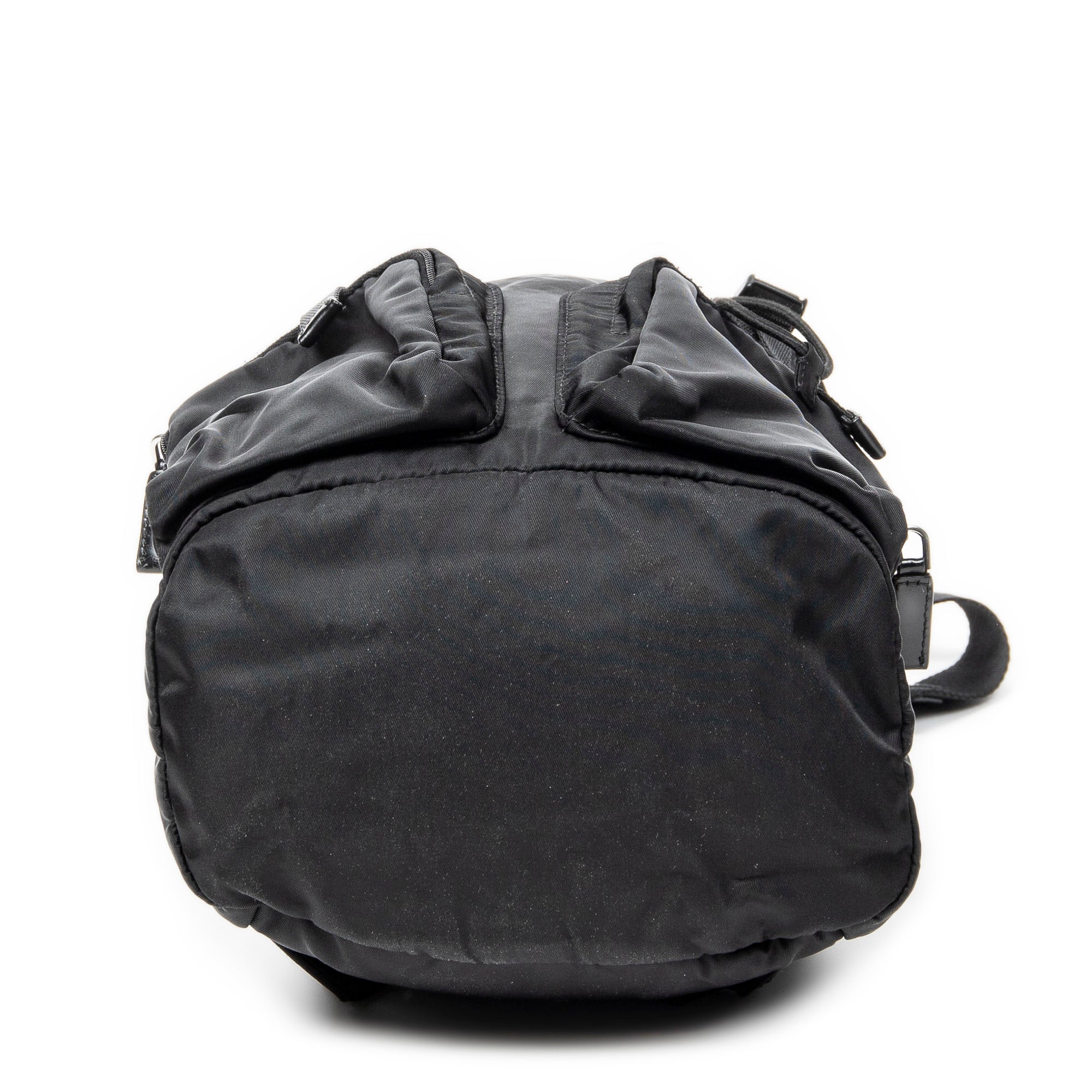 Backpack Small Drawstring Flap Backpack Black Nylon Canvas