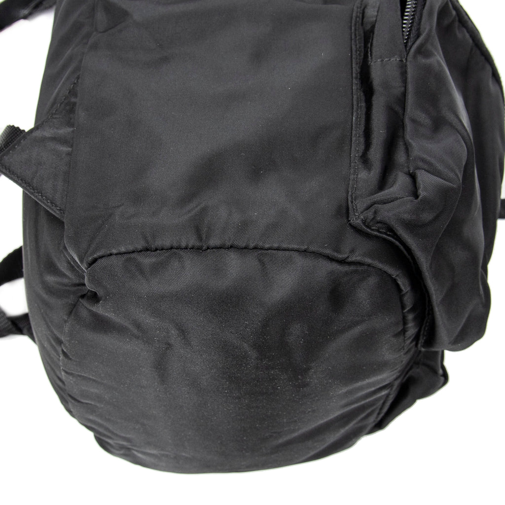 Backpack Small Drawstring Flap Backpack Black Nylon Canvas