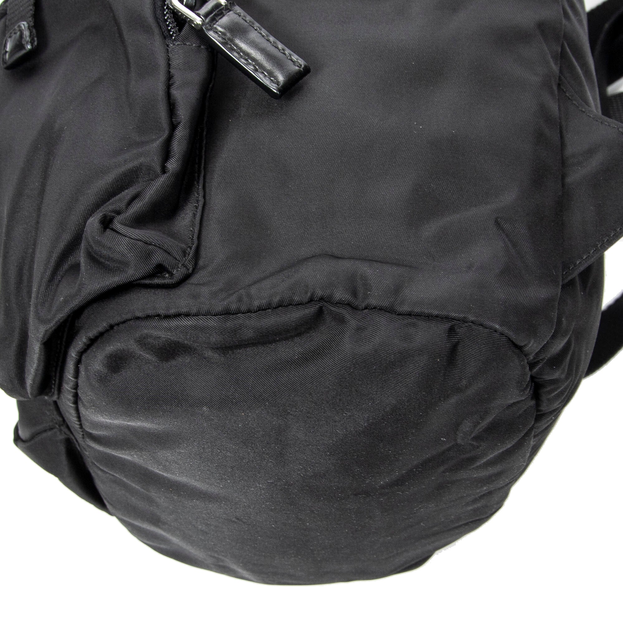 Backpack Small Drawstring Flap Backpack Black Nylon Canvas