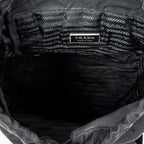 Backpack Small Drawstring Flap Backpack Black Nylon Canvas