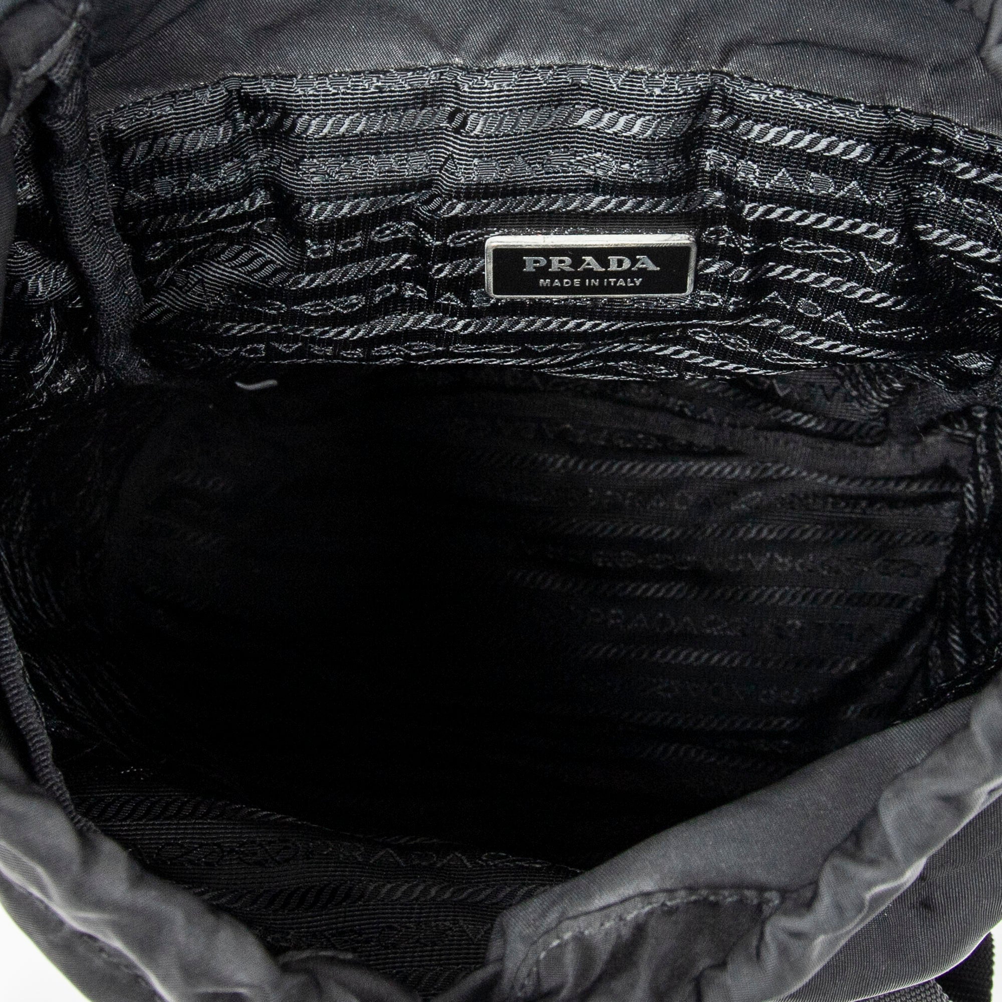 Backpack Small Drawstring Flap Backpack Black Nylon Canvas