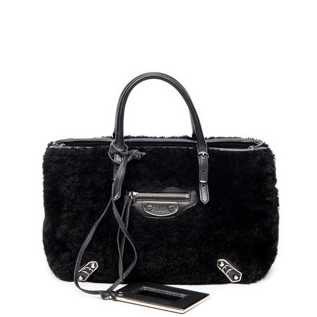 Shoulder Bag Mini Papier A4 Tote Black Rabbit Fur Canvas