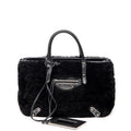 Shoulder Bag Mini Papier A4 Tote Black Rabbit Fur Canvas