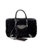 Shoulder Bag Mini Papier A4 Tote Black Rabbit Fur Canvas
