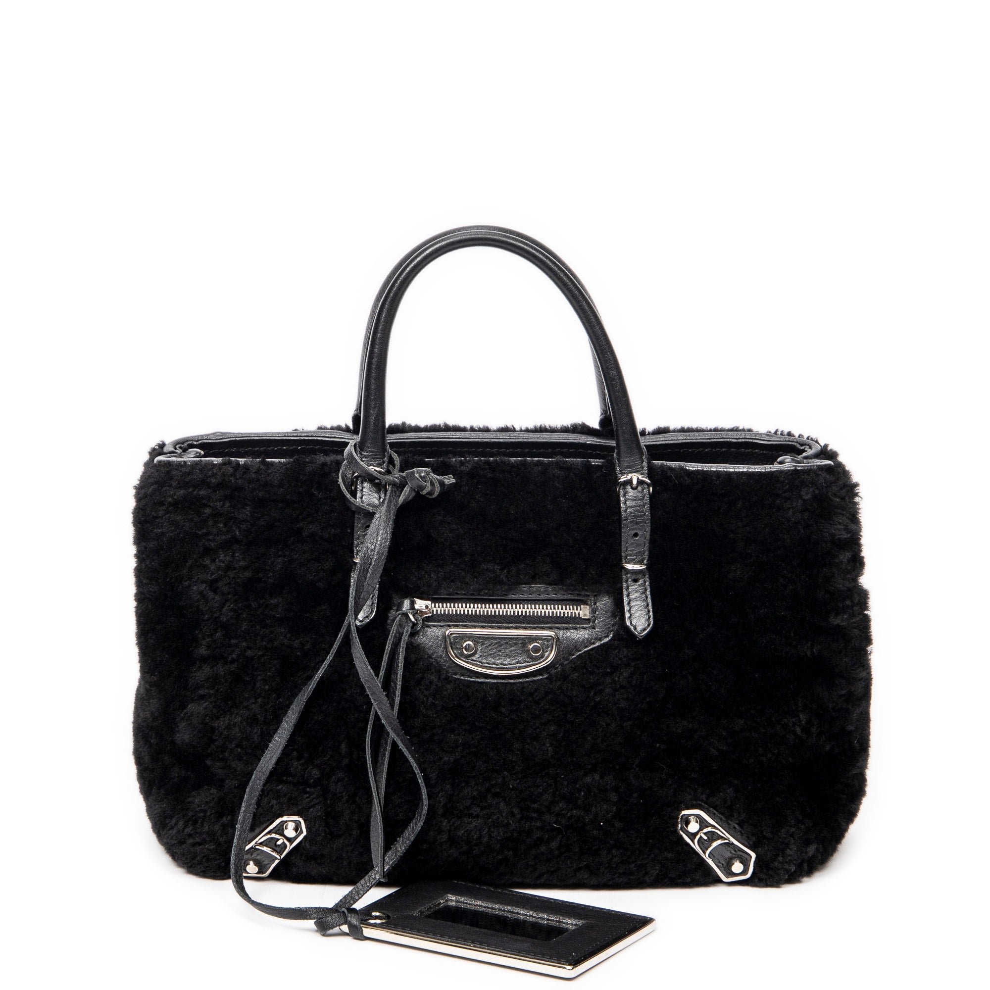 Shoulder Bag Mini Papier A4 Tote Black Rabbit Fur Canvas