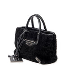 Shoulder Bag Mini Papier A4 Tote Black Rabbit Fur Canvas