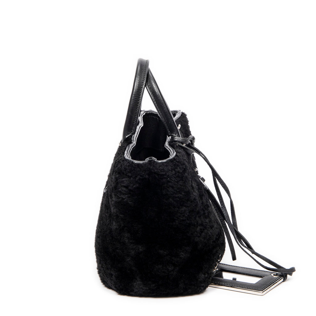 Shoulder Bag Mini Papier A4 Tote Black Rabbit Fur Canvas
