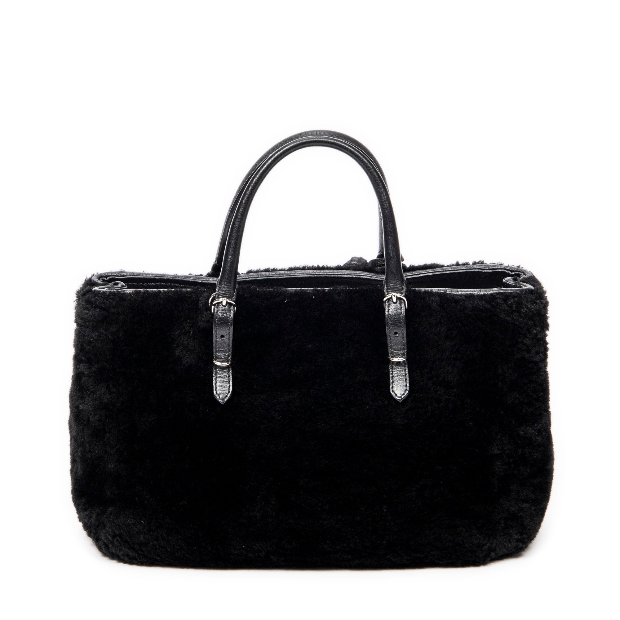 Shoulder Bag Mini Papier A4 Tote Black Rabbit Fur Canvas