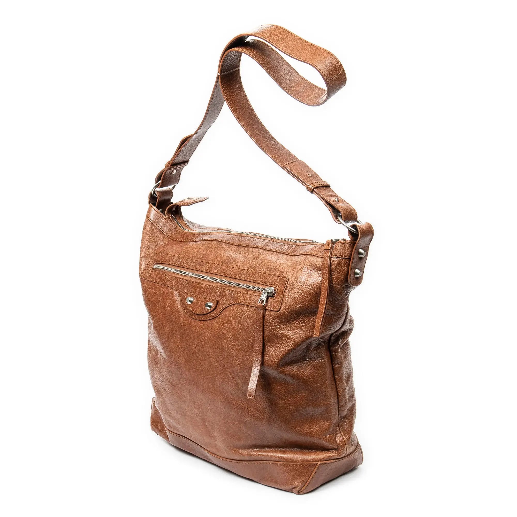 Bolso de Hombro The Day de Piel de Becerro Marrón Desgastada