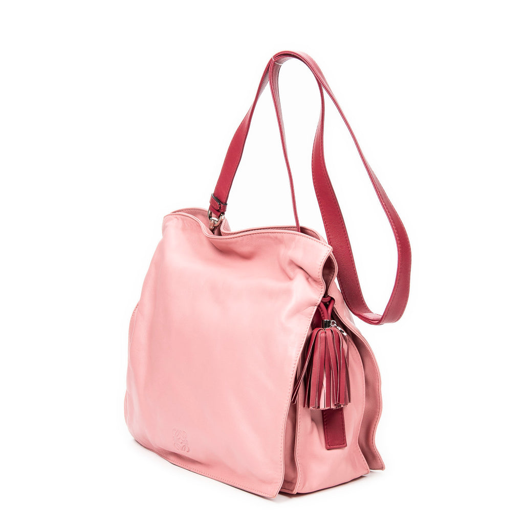 Shoulder Bag Bicolor Tassel Flamenco Pink Calfskin Leather
