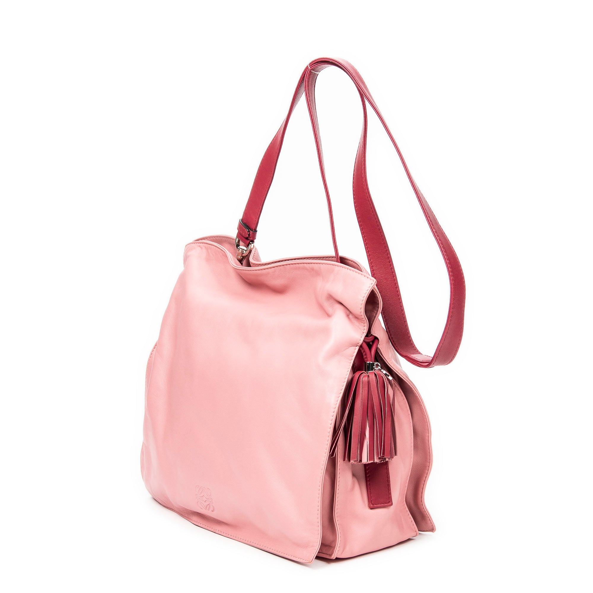Shoulder Bag Bicolor Tassel Flamenco Pink Calfskin Leather