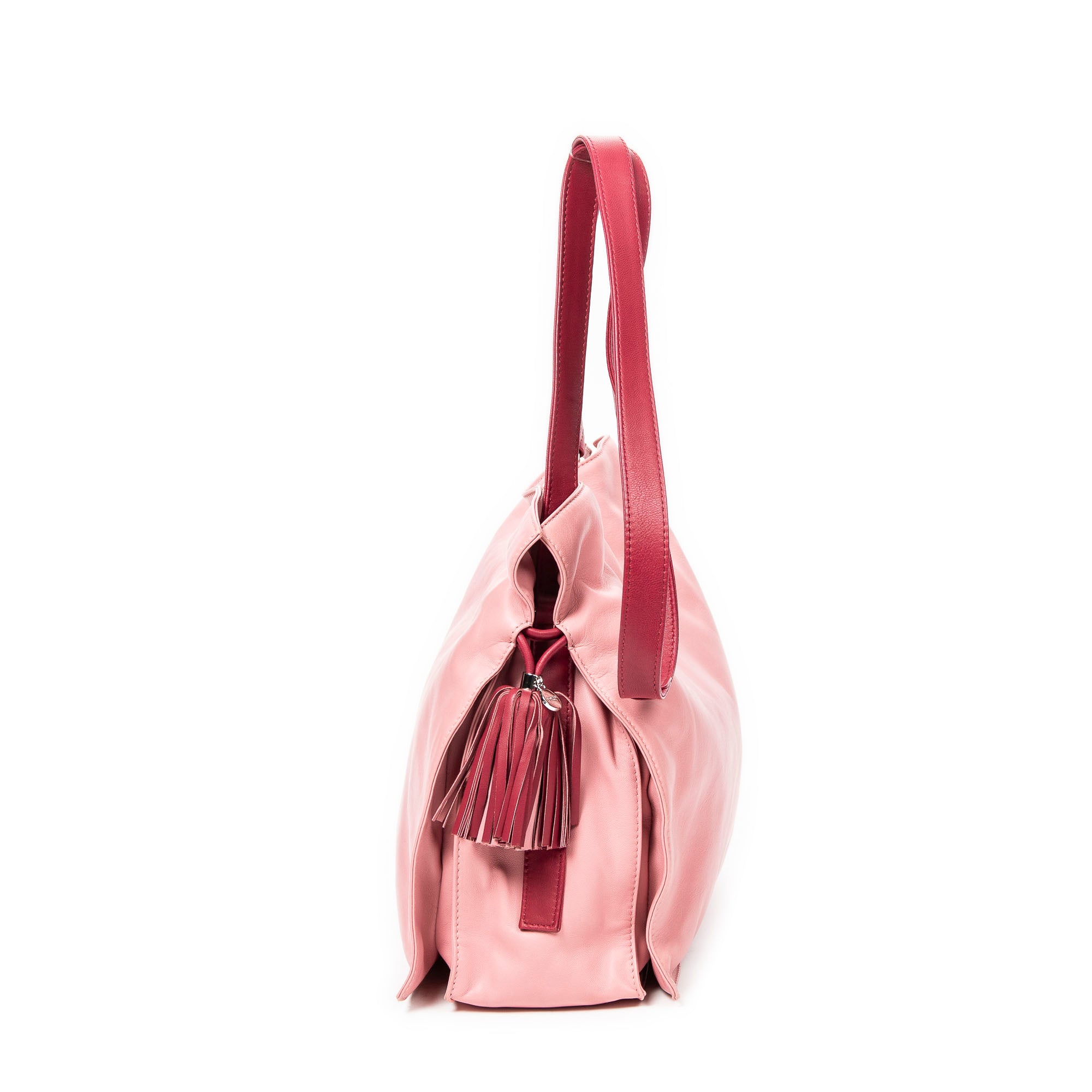 Shoulder Bag Bicolor Tassel Flamenco Pink Calfskin Leather