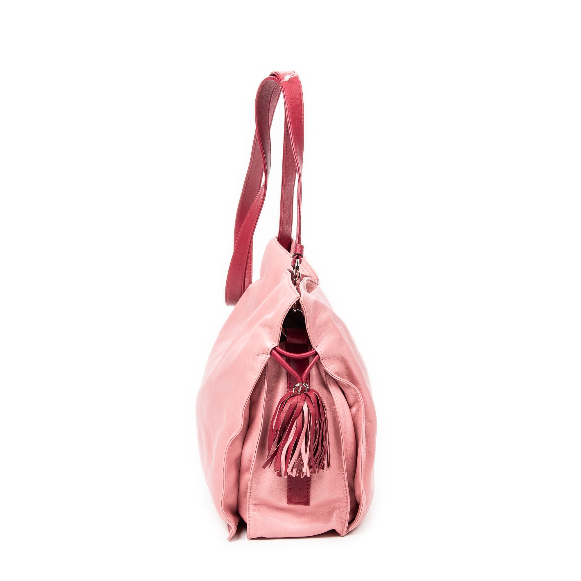 Shoulder Bag Bicolor Tassel Flamenco Pink Calfskin Leather
