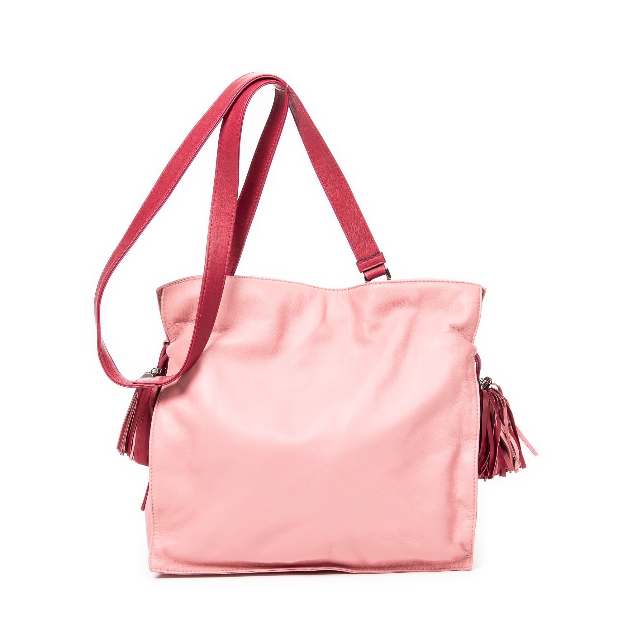 Shoulder Bag Bicolor Tassel Flamenco Pink Calfskin Leather