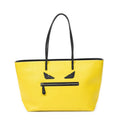 Bolso de hombro con ojos de monstruo, cremallera enrollable, piel texturizada amarilla