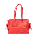 Shoulder Bag Studded Crown Shopper Tote Red Calfskin Leather