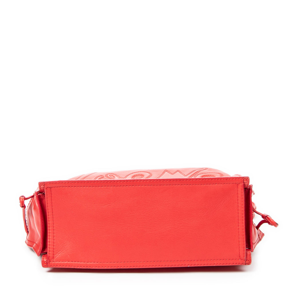 Shoulder Bag Studded Crown Shopper Tote Red Calfskin Leather