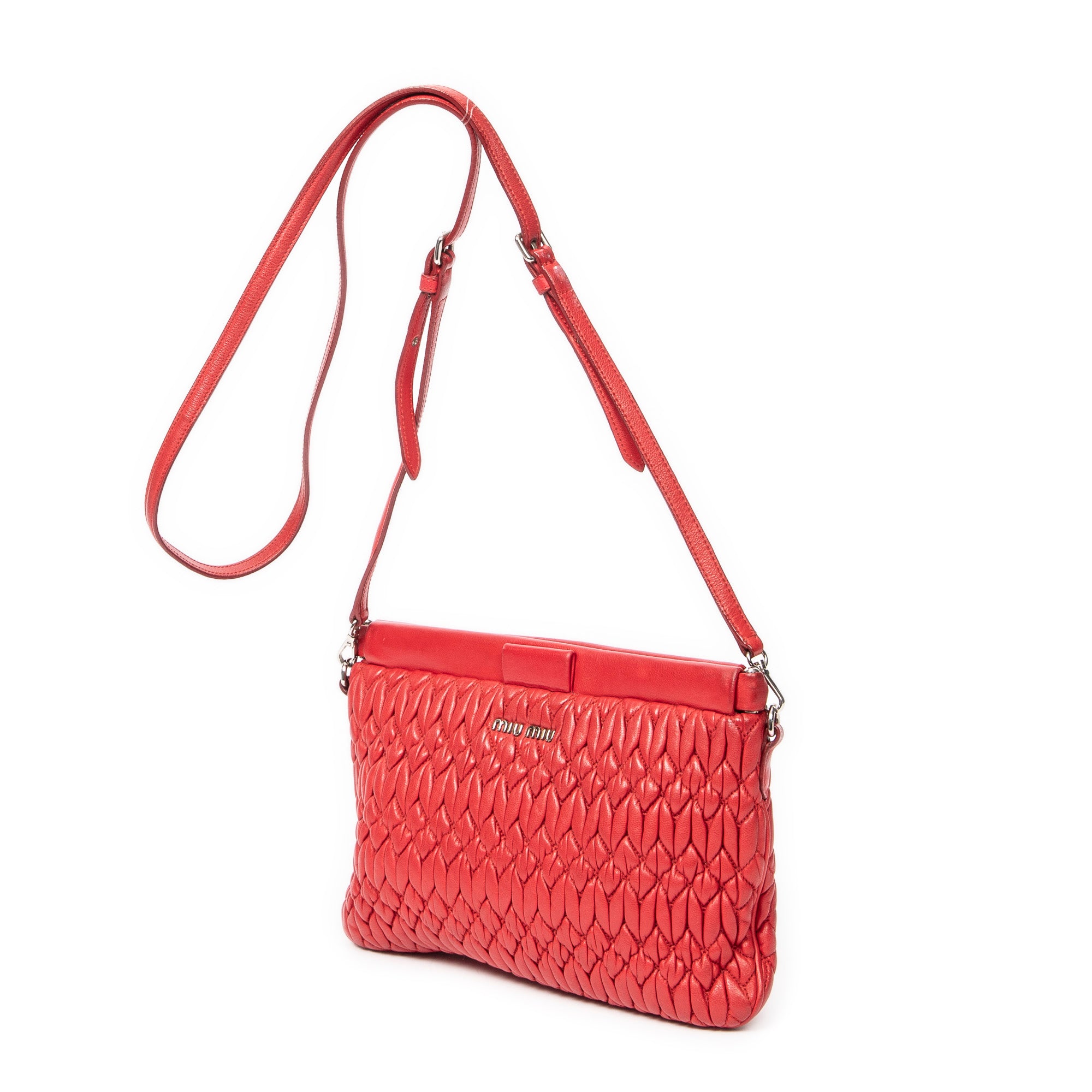 Shoulder Bag Small Frame Crystal Clutch Red Nappa Leather
