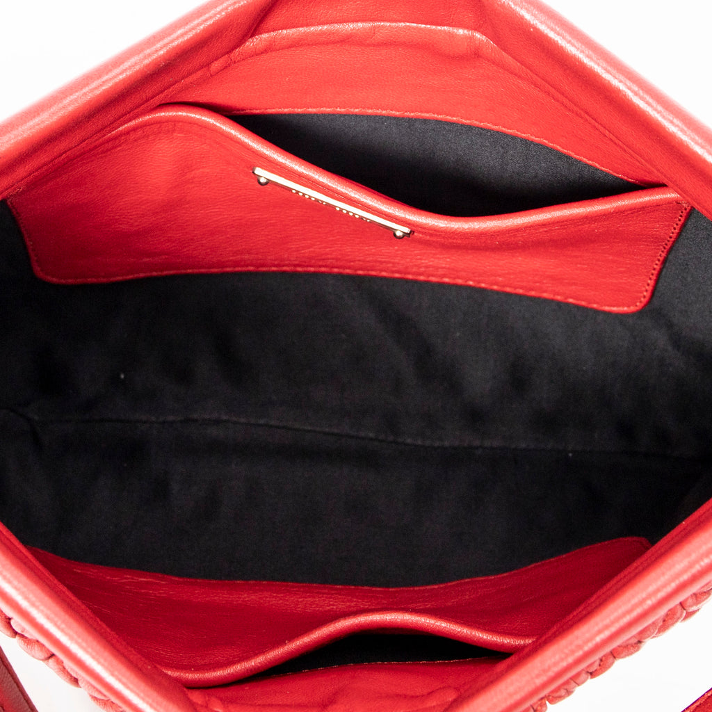Shoulder Bag Small Frame Crystal Clutch Red Nappa Leather
