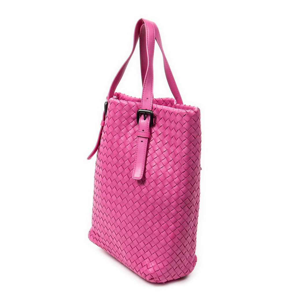 Shoulder Bag Vertical Tote Fuchsia Pink Intrecciato Leather