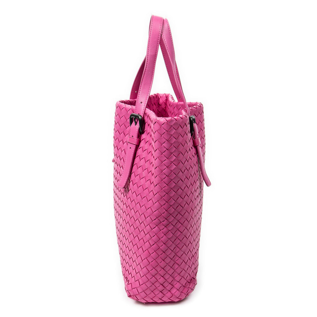 Shoulder Bag Vertical Tote Fuchsia Pink Intrecciato Leather