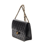 Shoulder Bag Vintage Push Lock Straight Flap Black Quilted Lambskin Leather