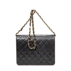 Shoulder Bag Vintage Push Lock Straight Flap Black Quilted Lambskin Leather