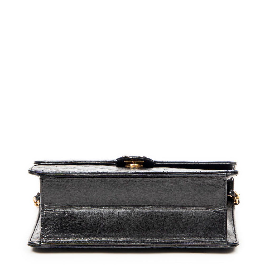 Shoulder Bag Vintage Push Lock Straight Flap Black Quilted Lambskin Leather