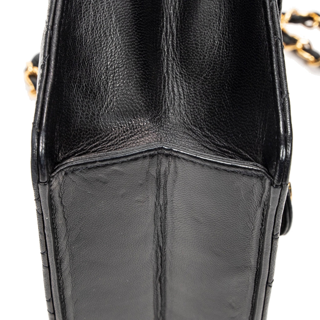 Shoulder Bag Vintage Push Lock Straight Flap Black Quilted Lambskin Leather