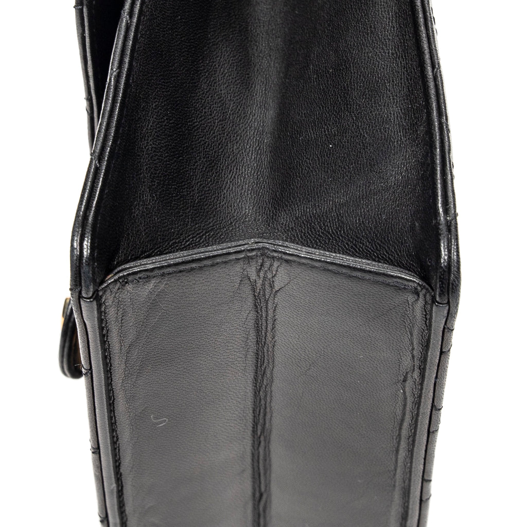 Shoulder Bag Vintage Push Lock Straight Flap Black Quilted Lambskin Leather