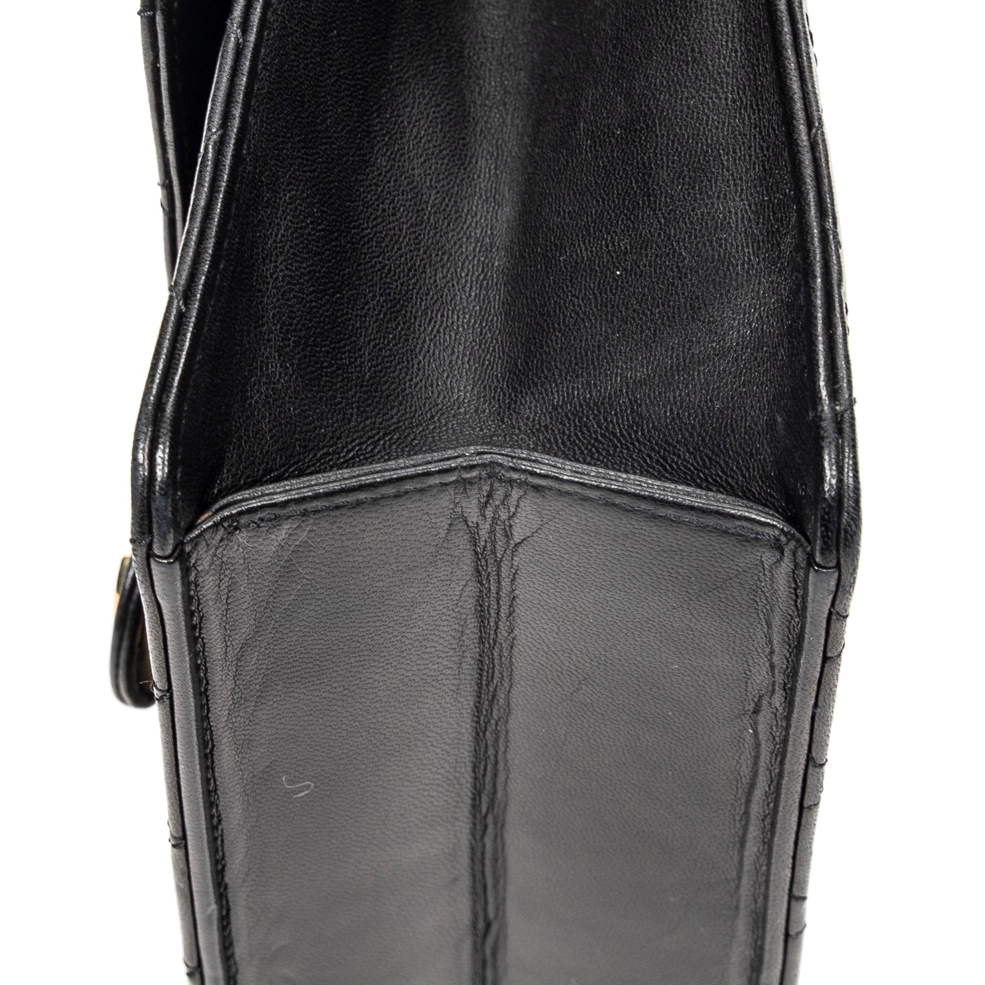 Shoulder Bag Vintage Push Lock Straight Flap Black Quilted Lambskin Leather