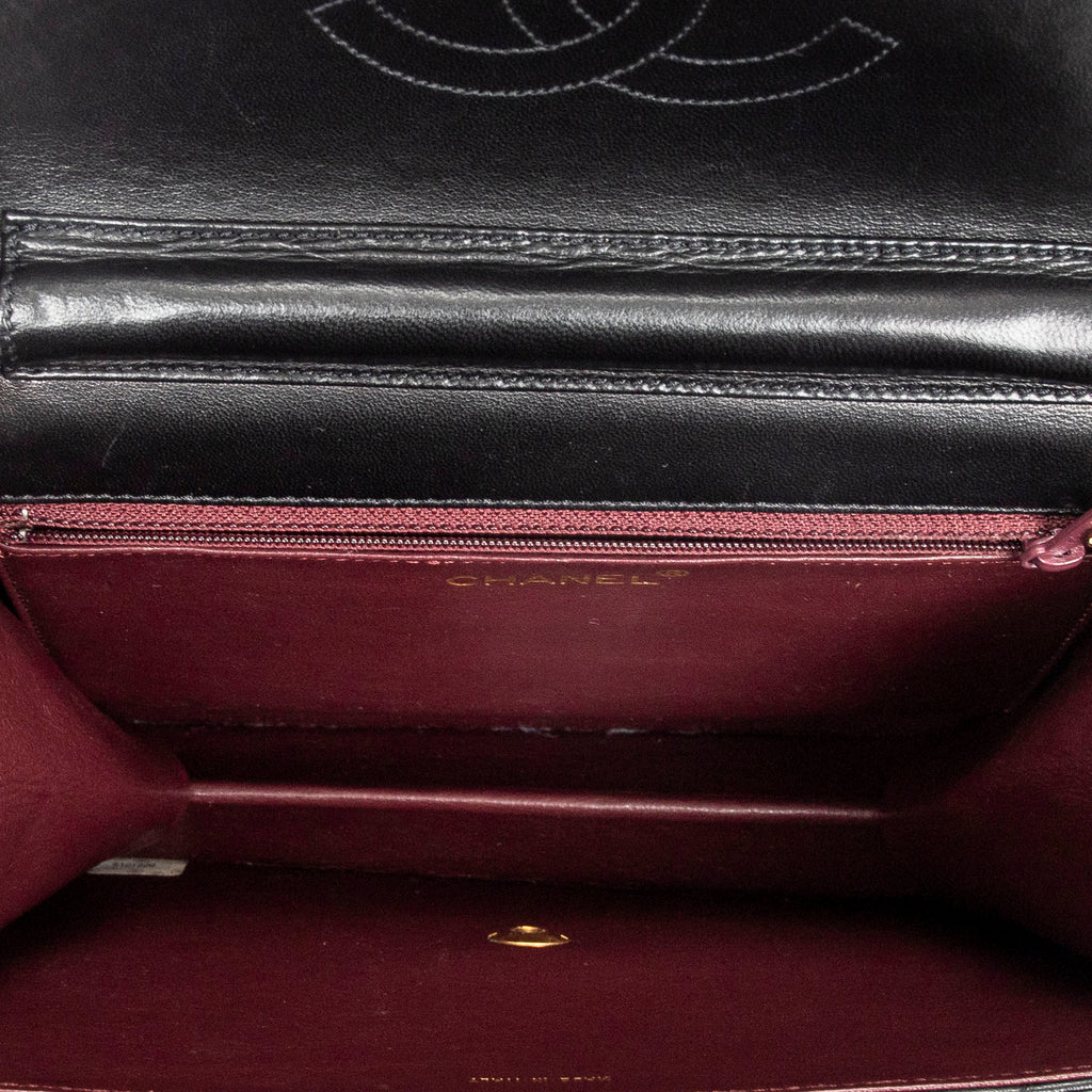 Shoulder Bag Vintage Push Lock Straight Flap Black Quilted Lambskin Leather