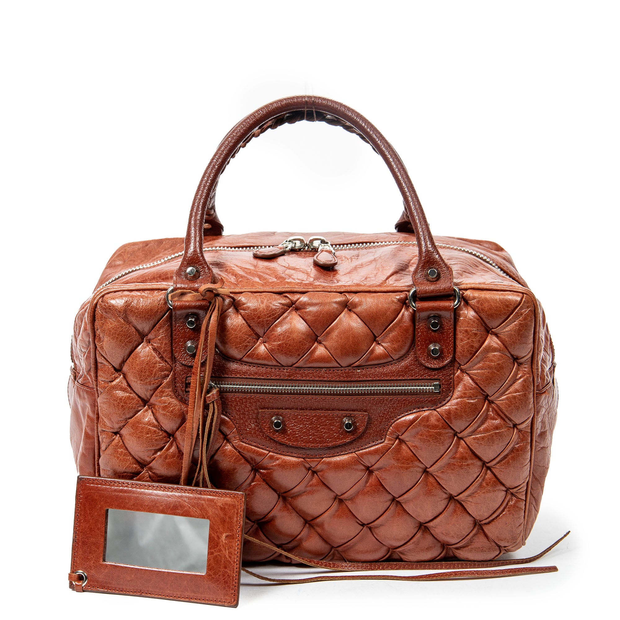Shoulder Bag Matelasse Bowler Tote MM Brown Goat Quilted Leather