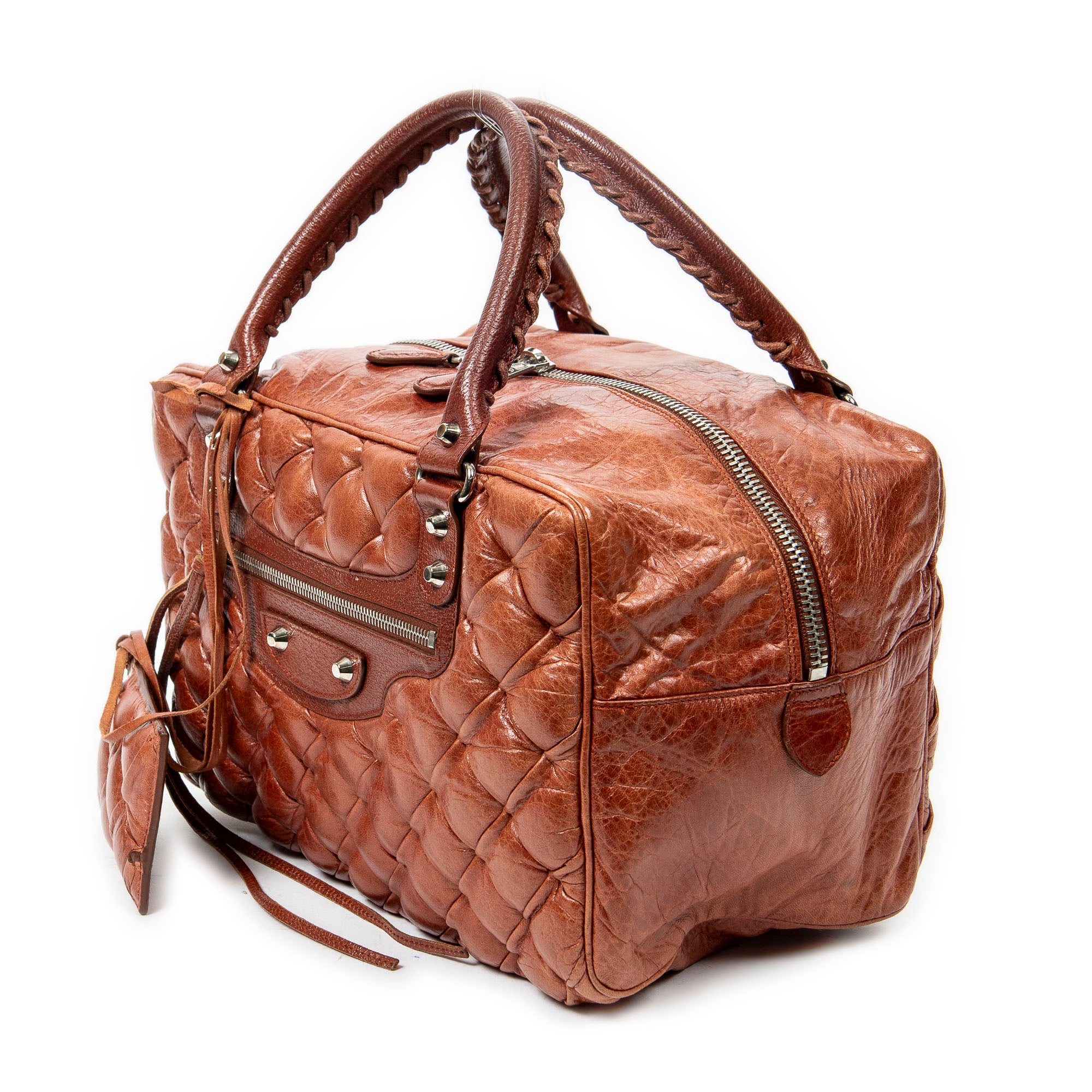Shoulder Bag Matelasse Bowler Tote MM Brown Goat Quilted Leather