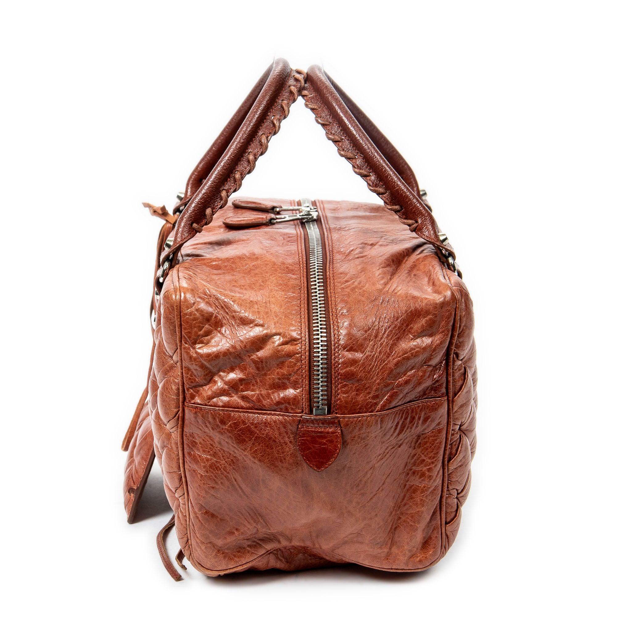 Shoulder Bag Matelasse Bowler Tote MM Brown Goat Quilted Leather