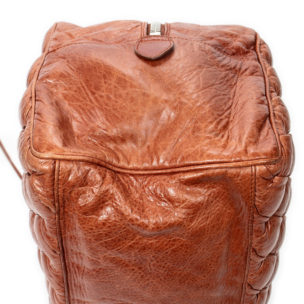 Shoulder Bag Matelasse Bowler Tote MM Brown Goat Quilted Leather