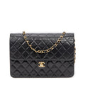 Shoulder Bag Vintage Push Lock Straight Flap Black Quilted Lambskin Leather