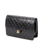 Shoulder Bag Vintage Push Lock Straight Flap Black Quilted Lambskin Leather