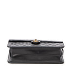 Shoulder Bag Vintage Push Lock Straight Flap Black Quilted Lambskin Leather