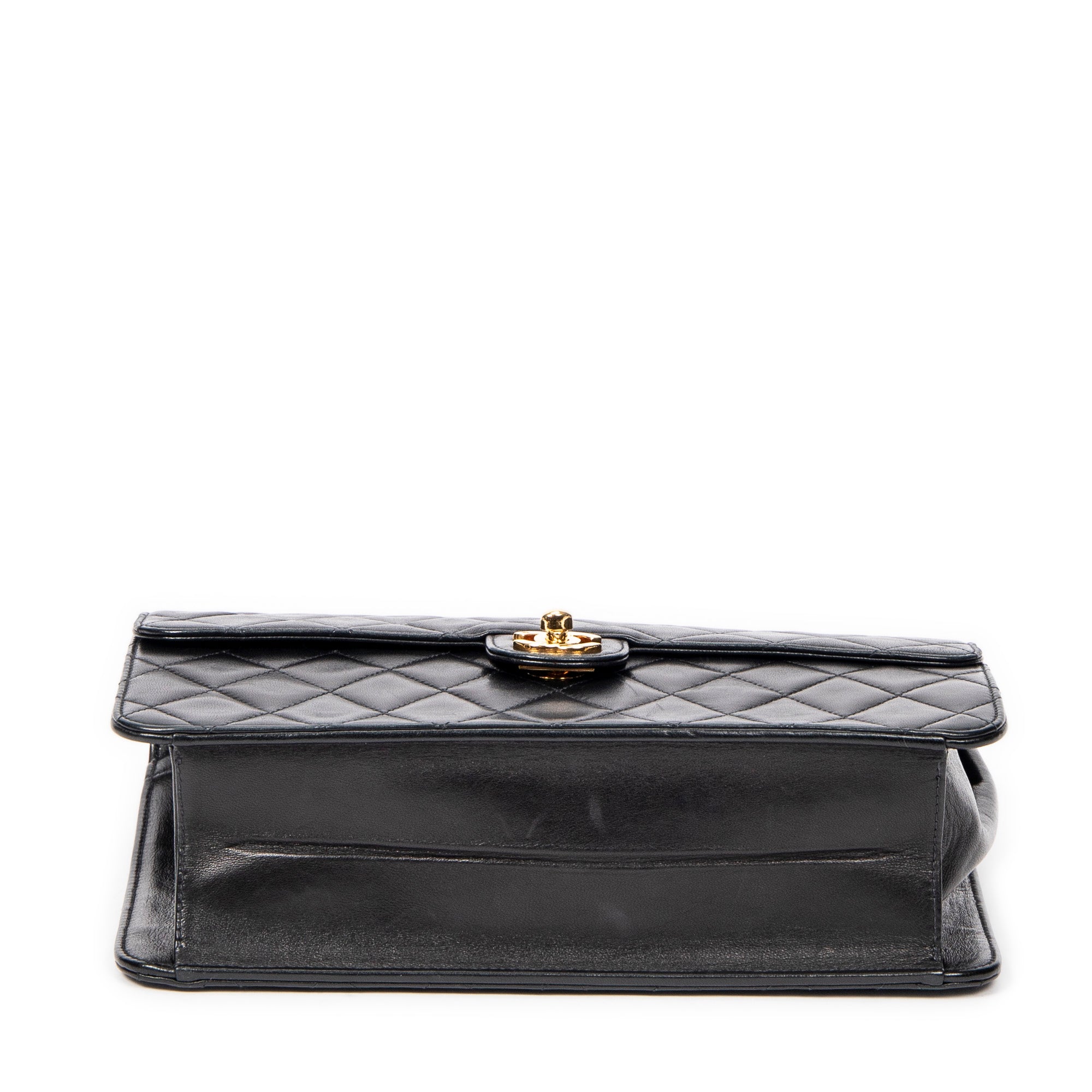 Shoulder Bag Vintage Push Lock Straight Flap Black Quilted Lambskin Leather