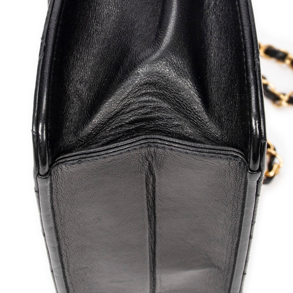 Shoulder Bag Vintage Push Lock Straight Flap Black Quilted Lambskin Leather