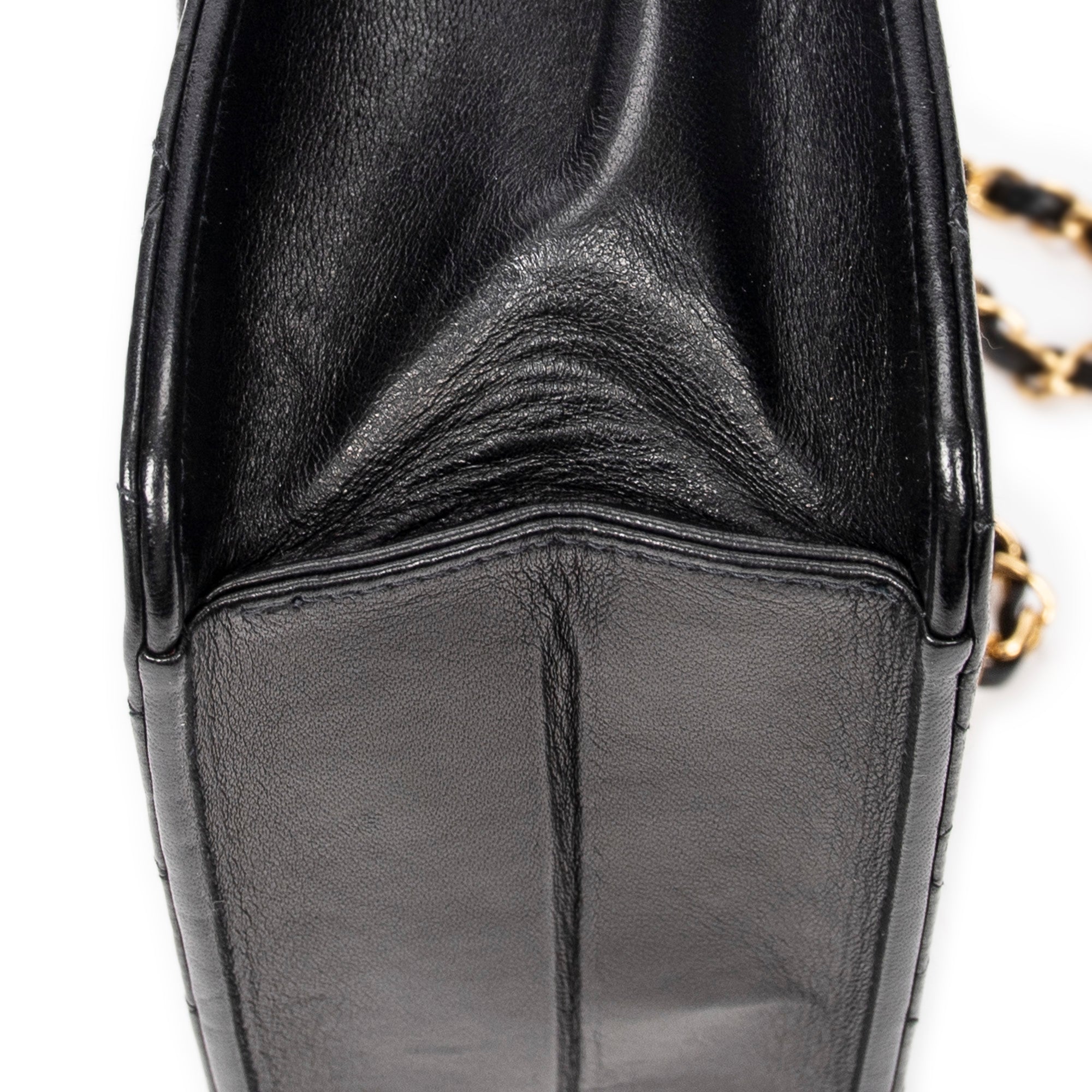 Shoulder Bag Vintage Push Lock Straight Flap Black Quilted Lambskin Leather