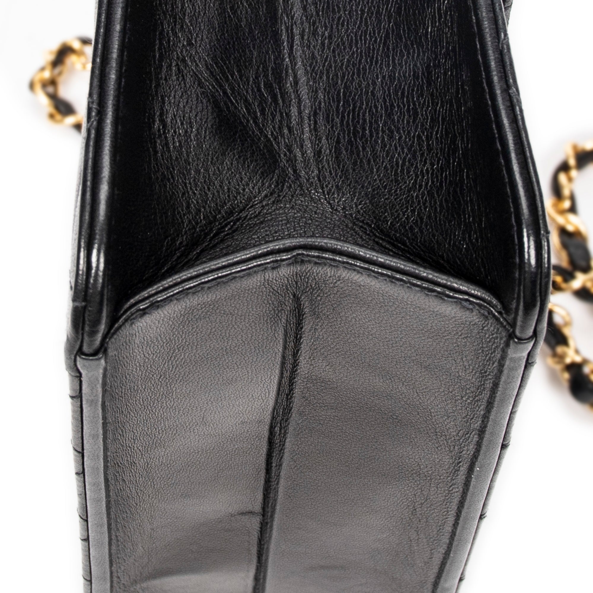 Shoulder Bag Vintage Push Lock Straight Flap Black Quilted Lambskin Leather