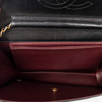 Shoulder Bag Vintage Push Lock Straight Flap Black Quilted Lambskin Leather