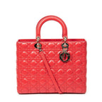 Bolso de hombro grande Lady Dior Zip de piel de cordero Cannage roja