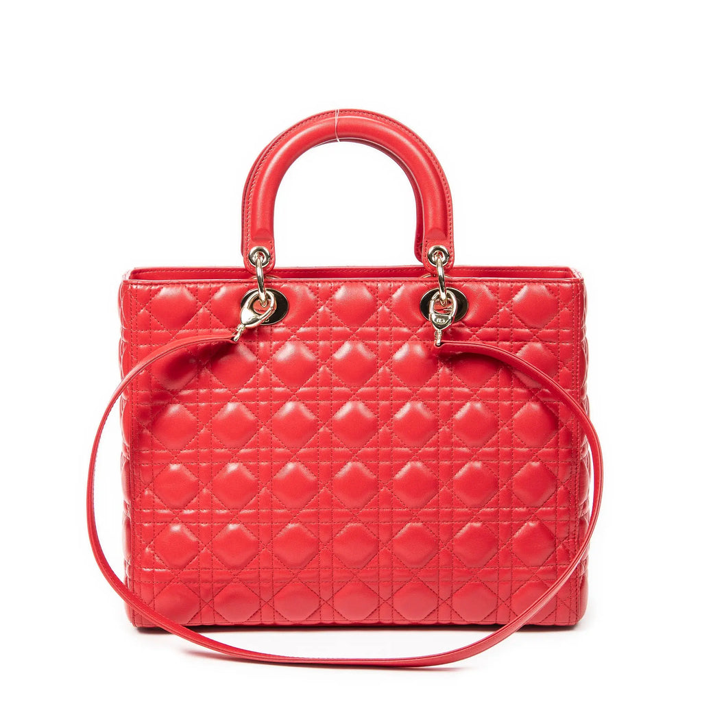 Bolso de hombro grande Lady Dior Zip de piel de cordero Cannage roja