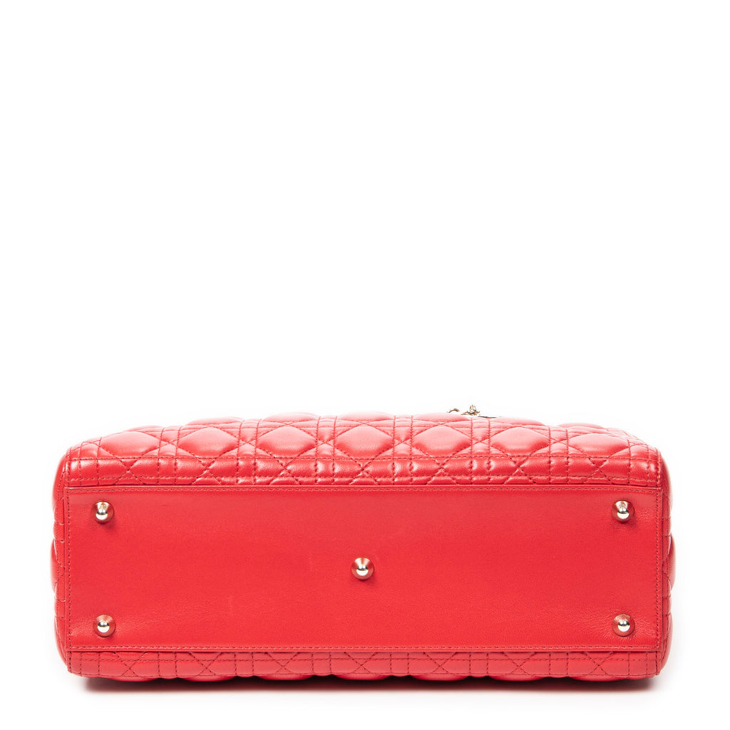 Shoulder Bag Large Lady Dior Zip Red Cannage Lambskin Leather